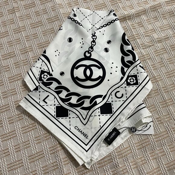 Chanel White Monogram Silk Scarf - Picture 1 of 4